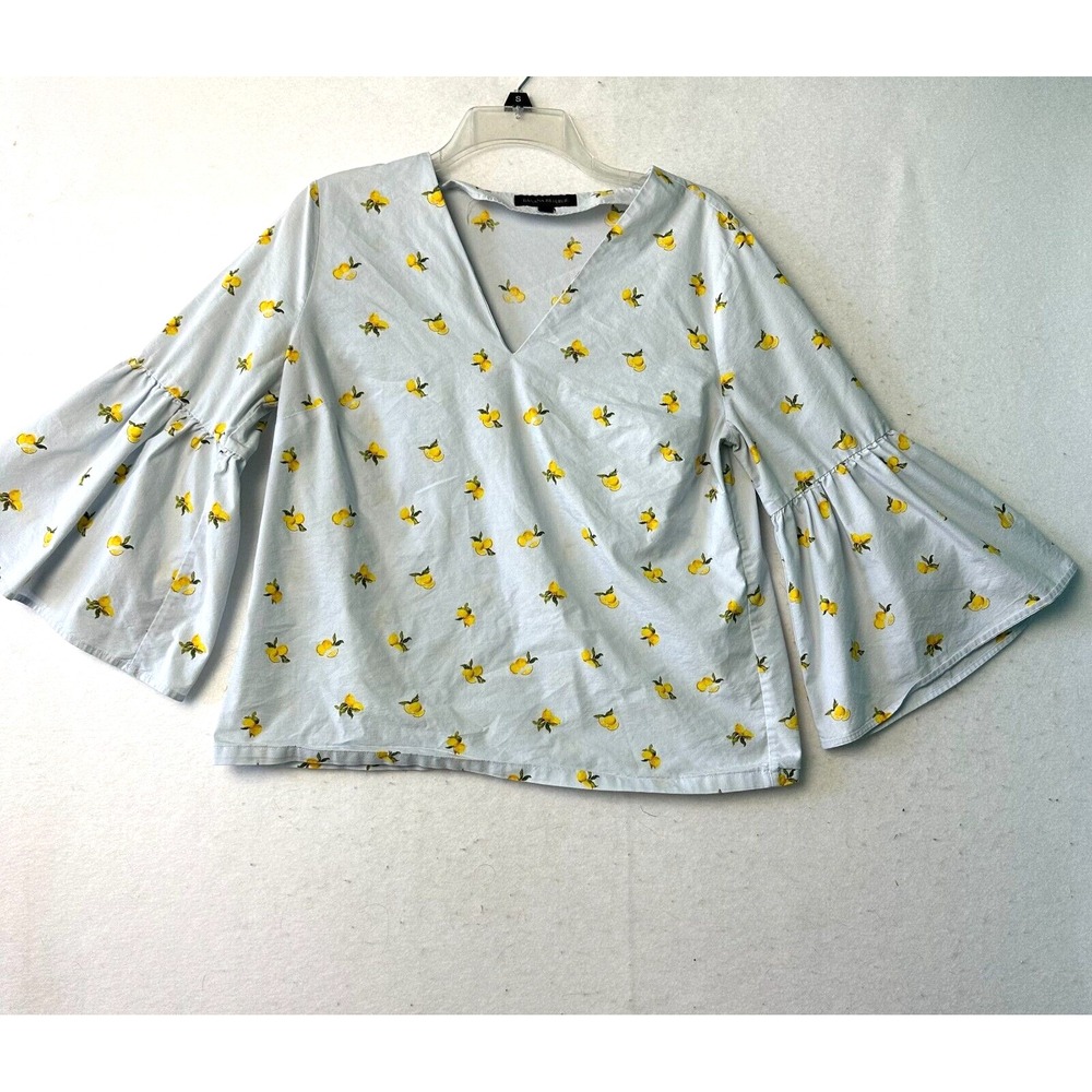 Gap Womens Blue Lemon Print V-Neck Fluted Long Sleeve‎ Top Size M 324763-00